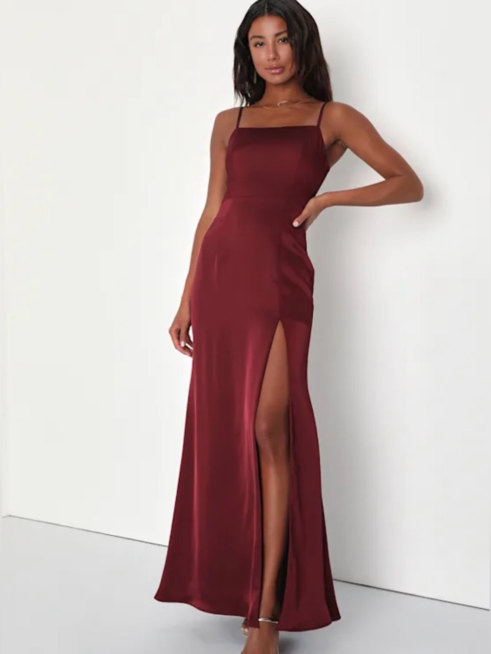 Lulus Chic Soiree Wine Red Lace-Up Mermaid Maxi Dress